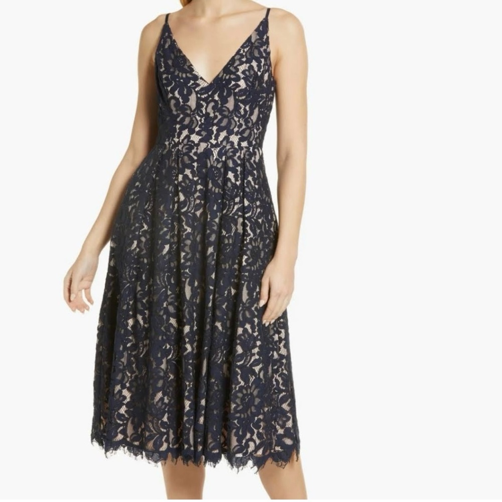 Eliza J V-neck Sleeveless Floral Lace Dress Size 12